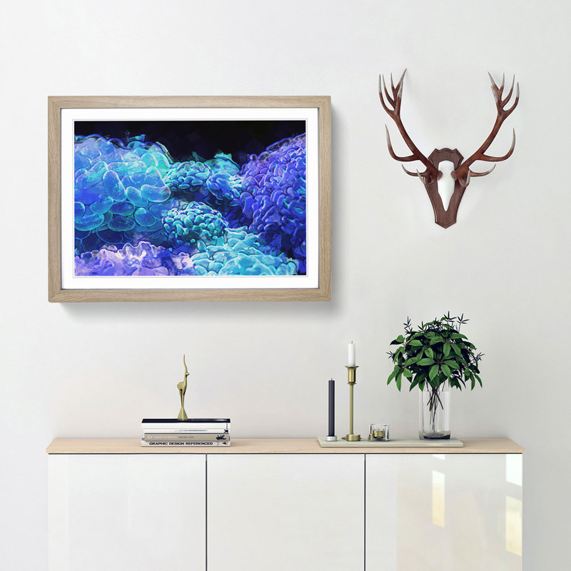 Neon Coral in Abstract - Framed Print, 62cm H x 87cm W x 2cm D, Oak Framed