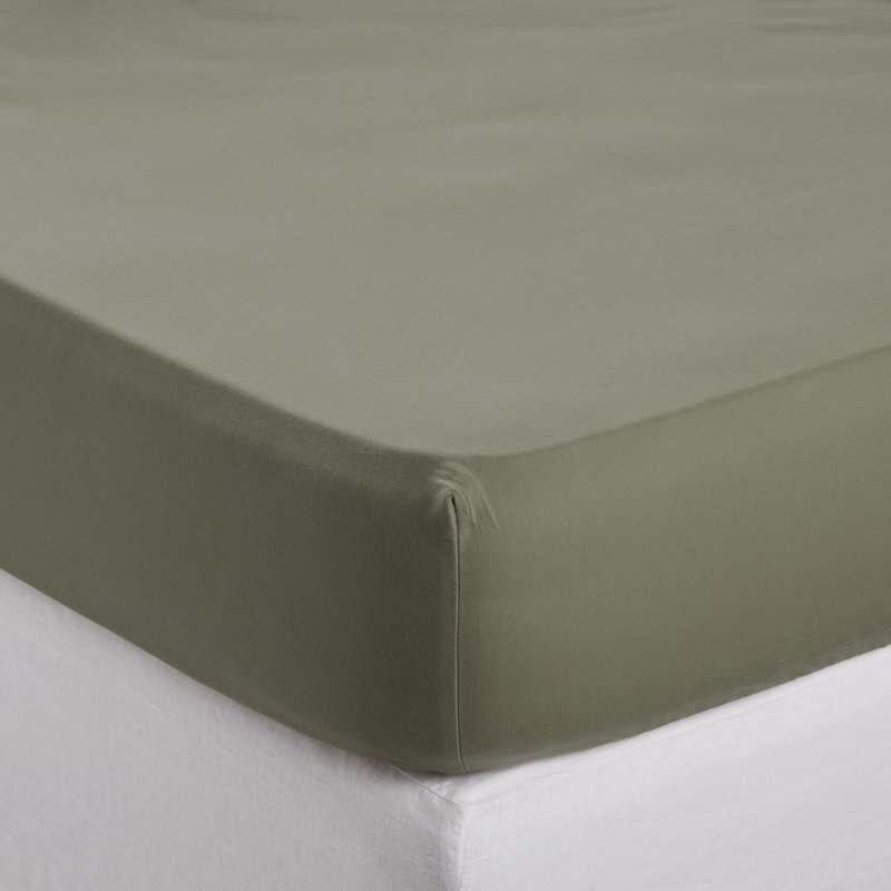 100% Cotton Fitted Sheet, European Double (140 x 200 cm), Grey/Green