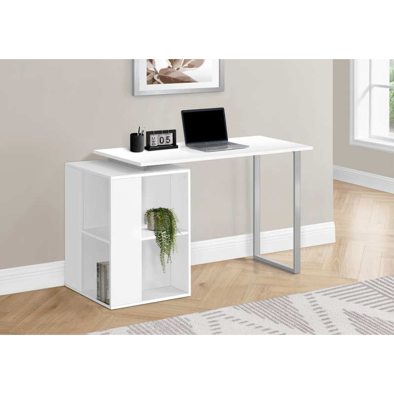 Bureau d'ordinateur, bureau à domicile, à gauche, à droite, tablettes de rangement, L 55 po, bureau, stratifié pour ordinateur portable, métal, contemporain, moderne