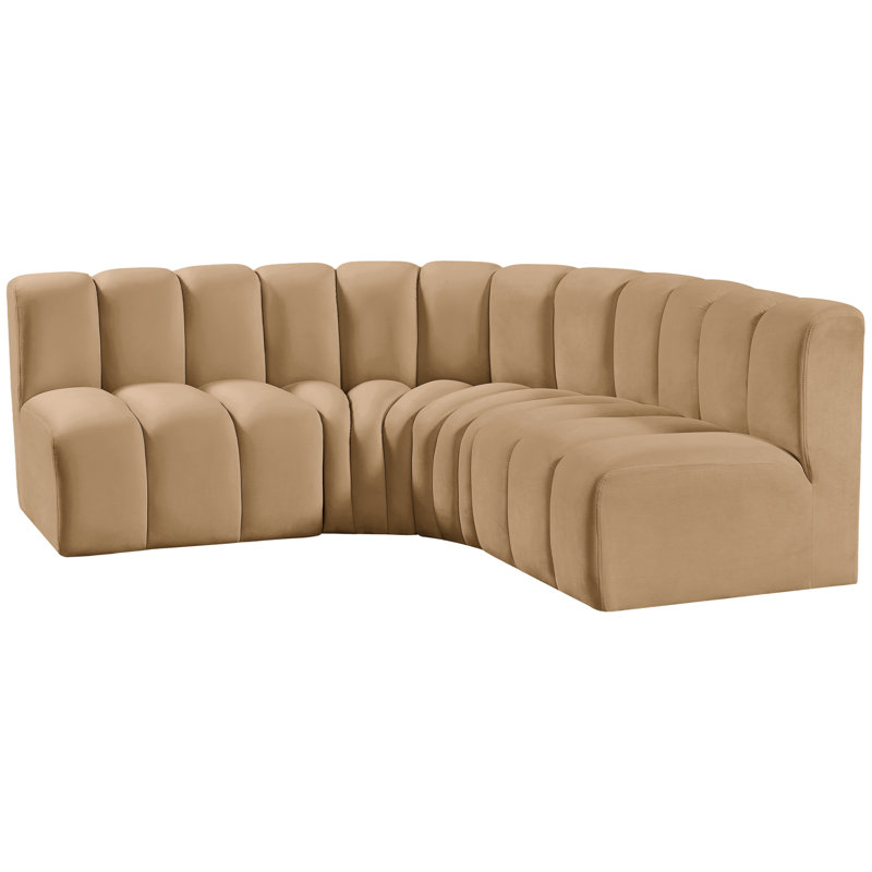 Hirah Upholstered Curved Sectional Reversible, Camel Velvet