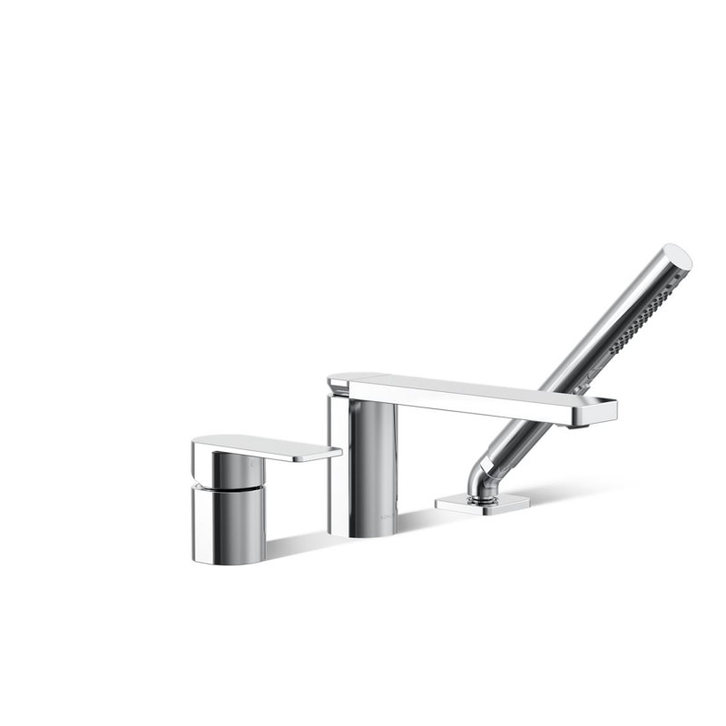 Parallel Single Handle Deck Mount Bath Faucet with Handshower, Polished Chrome