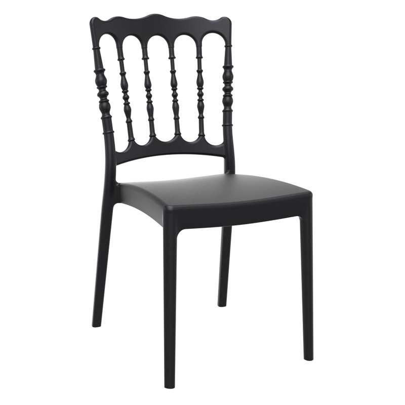 Wier Stacking Patio Dining Side Chair, Black