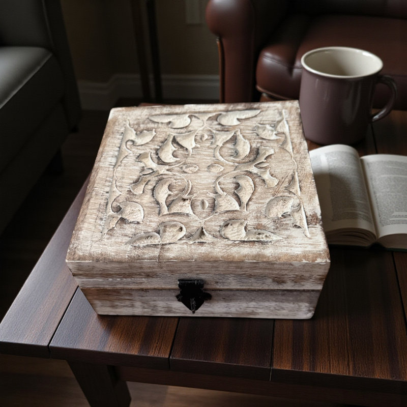 Dragons Breath Carved Box-White Wash