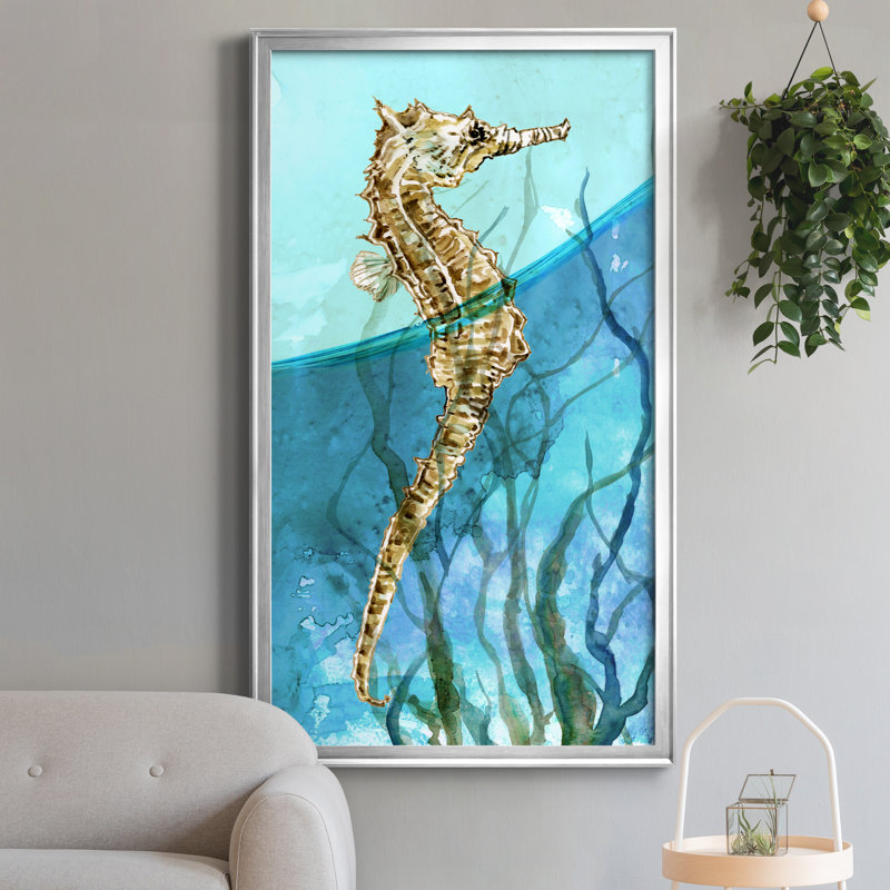 Delray Seahorse I - Peinture sur toile encadrée, Argent, H 14,5 po x l 26,5 po x P 1,5 po