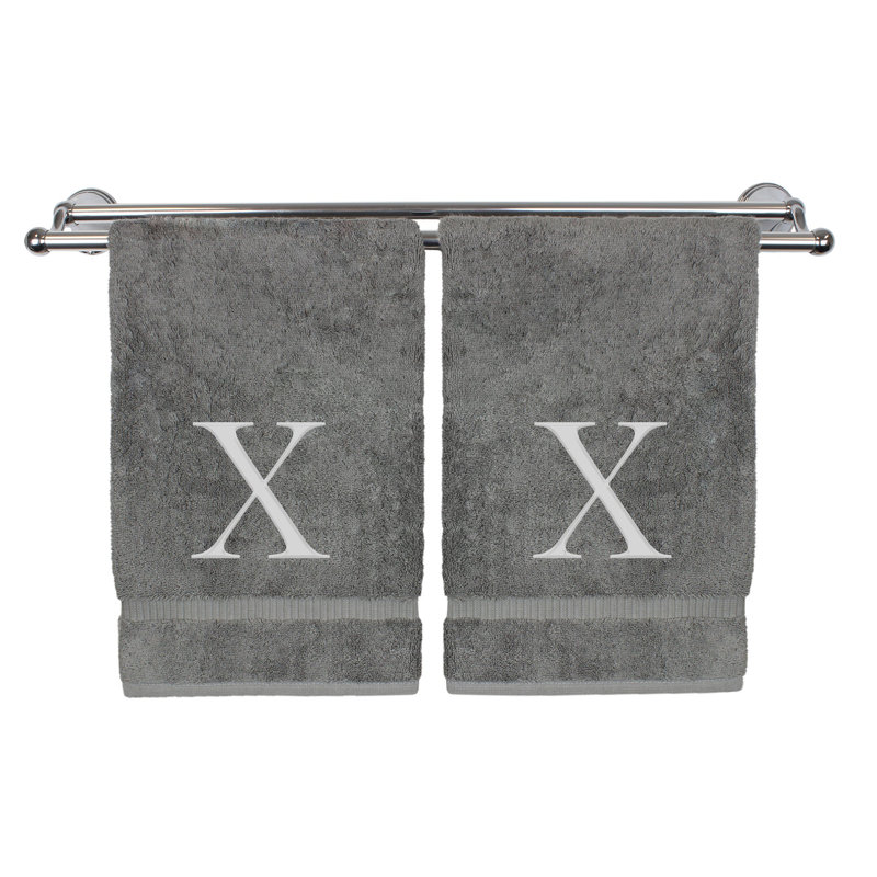 Essuie-mains monogrammés - ensemble de 2 - lettre bloc, X, Gris / Argent