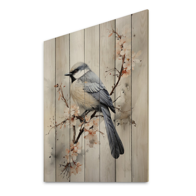 Art asiatique, oiseau Sumi II sur bois, H 40 po x l 30 po x P 0,78 po