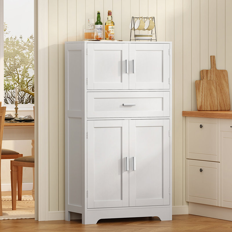 47.2" H Tall Storage Cabinet With Adjustable Shelf, Rattan Cabinet With Large Drawer, Cupboard For Living Room, Dining Room, Entryway, Home Office
