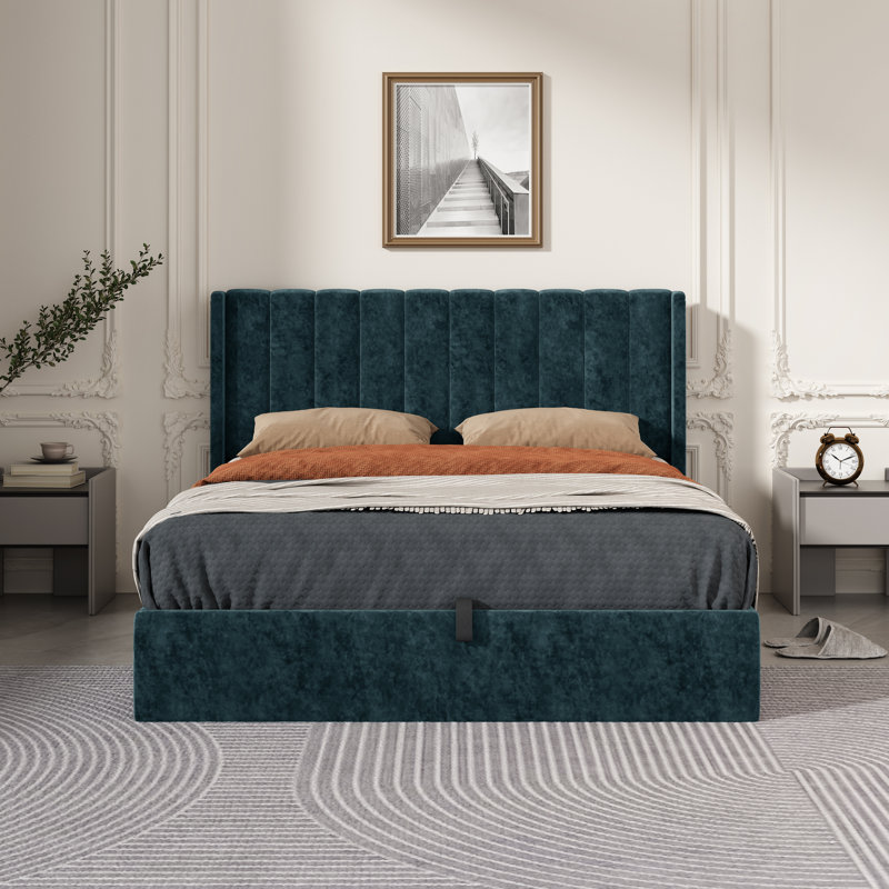 Lit plateforme avec rangement Daizia, Vert, Grand