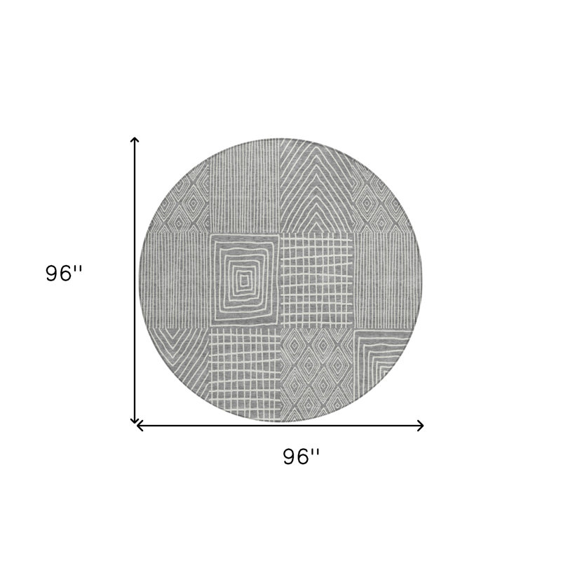 Tapis d'intérieur rond lavable géométrique 8 pi gris