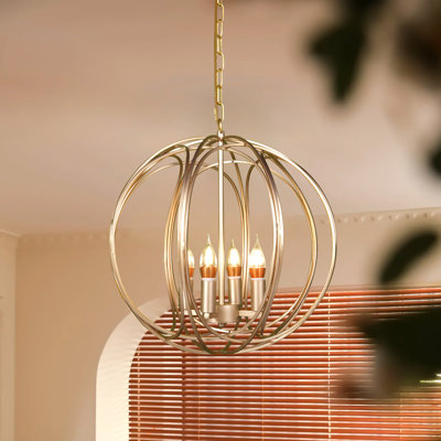 Lustre rond rétro en or simple avec 4 ampoules E12 chaudes