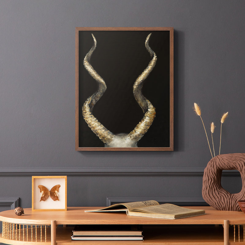 Reproduction encadrée de cornes d'antilope en spirale - bois massif, Brun, H 28 po x l 22 po