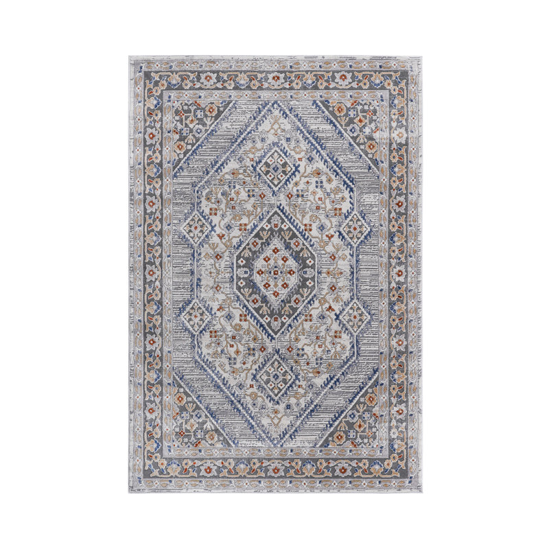 Collection Blue/Cream/Bordered Non-Shedding Living Room Bedroom Dining Home Office Stylish and Stain Resistant Area Rug