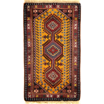 Tapis persan brun / or / noir noué à la main de conception unique 2 pi 1 po x 3 pi 5 po One-of-a-Kind
