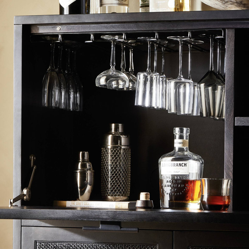 Caprice Bar Cabinet-Natural Cane, Black