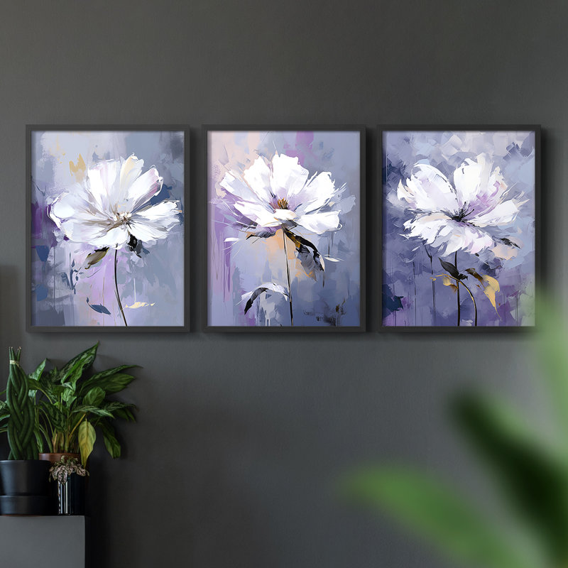 Étude florale série CXLIV - ensemble de 3 estampes numériques encadrées - prêt à, Cadre noir, H 20 po x l 16 po