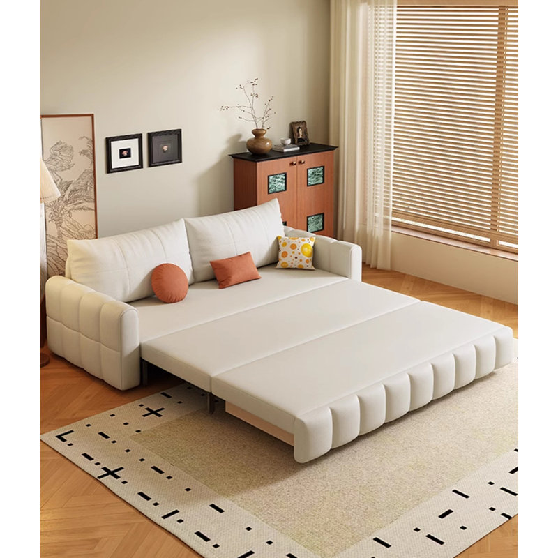 Canapé en acier au carbone réglable en velours crème résistant aux rayures, H 33,5 po x l 70,9 po x P 32,3 po