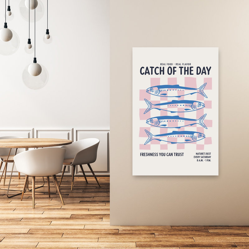 «Fresh Catch Of The Day», reproduction d'art rétro rétro sur fond d'océan, 48" H x 32" W