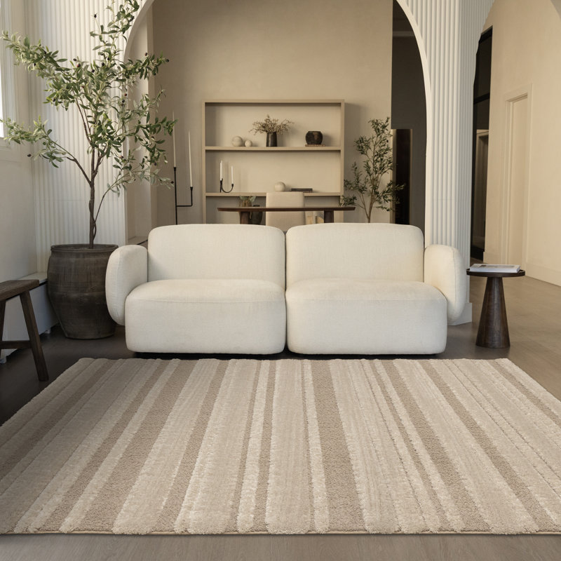 Tapis luxueux à rayures luxueuses brun clair, 5 pi 3 po x 7 pi 7 po