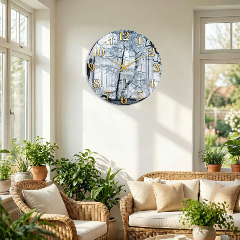 «Winter Forest», horloge murale décorative moderne en verre 15,7 po, 60 x 60 cm (23,6 x 23,6 pouces)