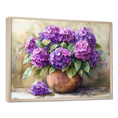 Hortensias dans un vase rustique - hydrangées, art mural