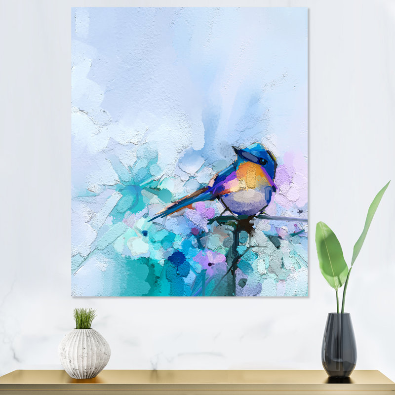 «Paintbrush Orange and Turquoise Bird V», reproduction d'art moderne et contemporaine sur toile, H 20 po x l 12 po x P 1 po