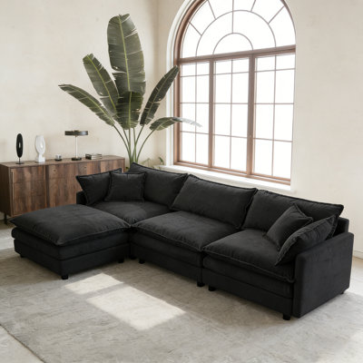 105 Inch Upholstered Sofa, 3-Seater Couch With Ottoman-For Modern Home