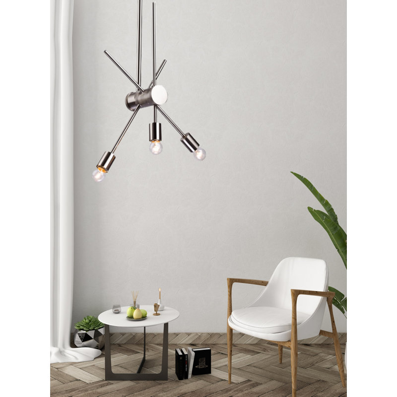 Applique murale spoutnik moderne 3 lumières Kinlaw, Nickel brillant