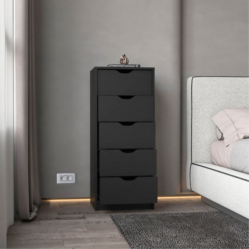 Commode 5 tiroirs Logan, Noir