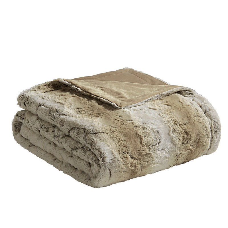 Oversized Faux Fur Throw, 69.99" L x 59.99" W, Sand