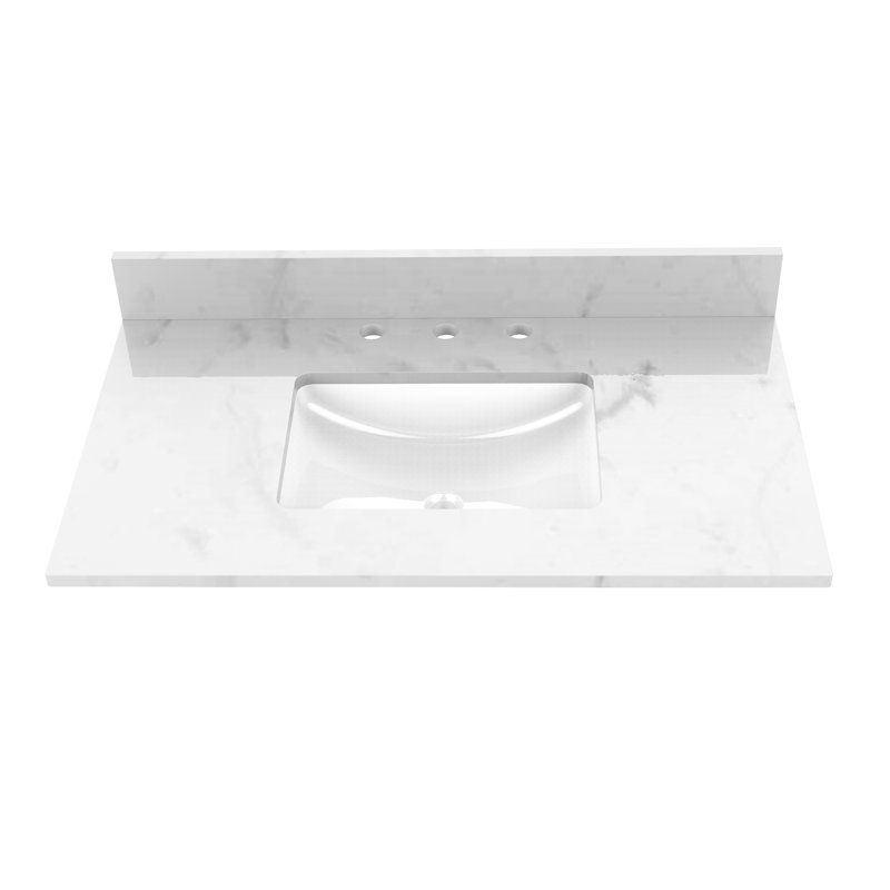 Plateau de meuble-lavabo simple 37 po avec lavabo, Blanc / noir