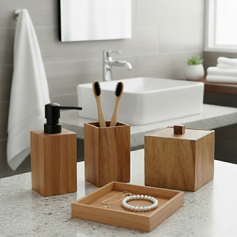 Plateau pour accessoires de salle de bain Acacia