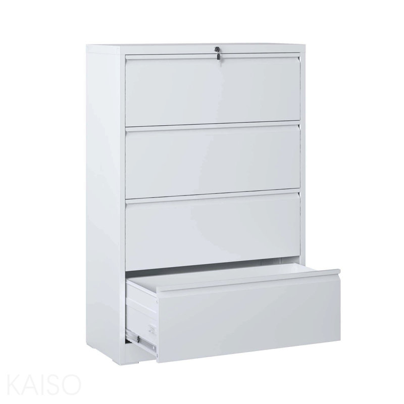 Lateral File Cabinet 4 Drawer, White Filing Cabinet With Lock, Lockable File Cabinet For Home Office, Locking Metal File Cabinet For Legal/Letter/A4/F4 Size
