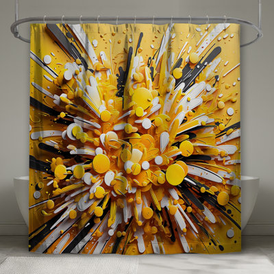 Yellow Abstract Explosion Shower Curtains Extra Long