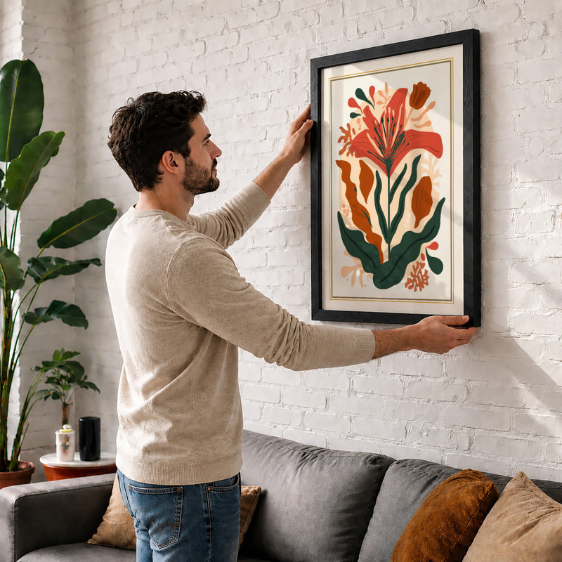 Modernist Red Lily Botanical - Framed Print, Unframed, A1 - 84.1 x 59.4 cm
