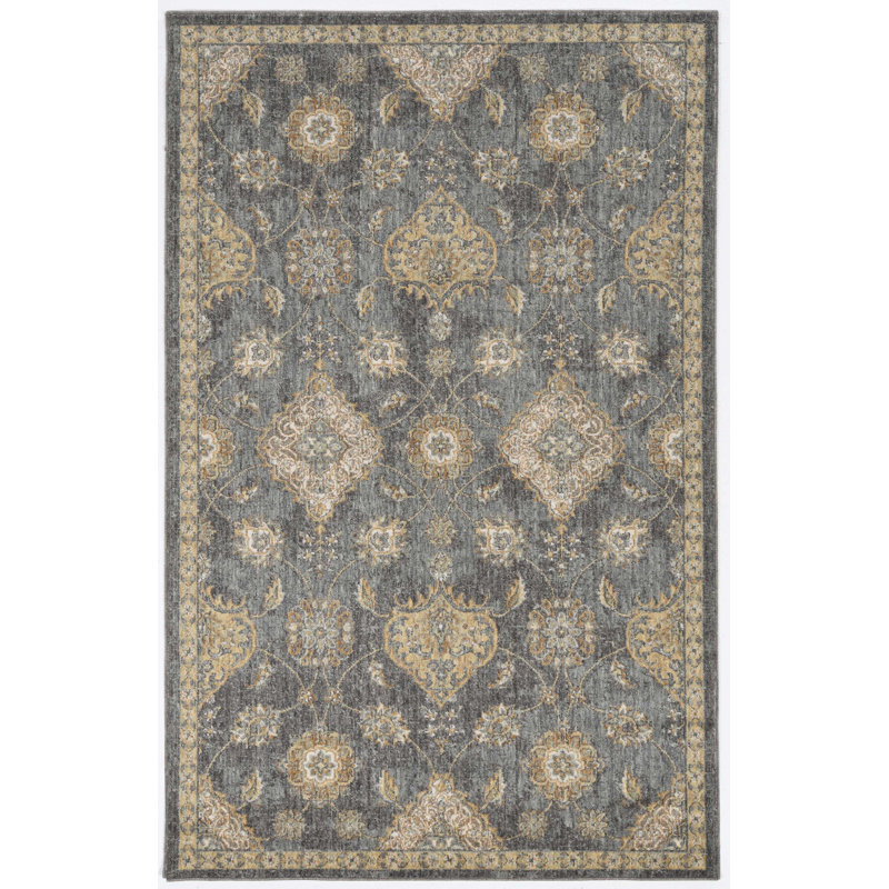 Bodily Gray Wool Medallion Area Rug, Rectangle 2' x 3'