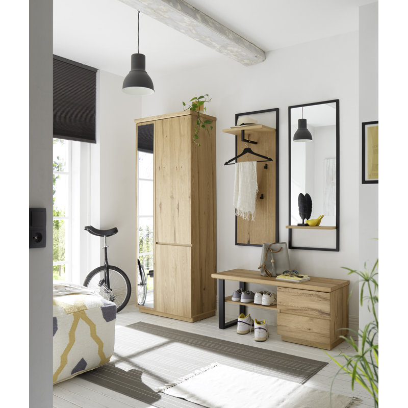 Wood Framed Wall Mounted Full Length Mirror in Black, 125cm H x 44cm W