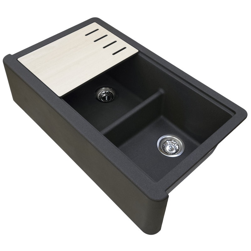 Titan Self-Trimming 36" L x 20" W Double Basin Farmhouse/Apron Kitchen Sink, Black