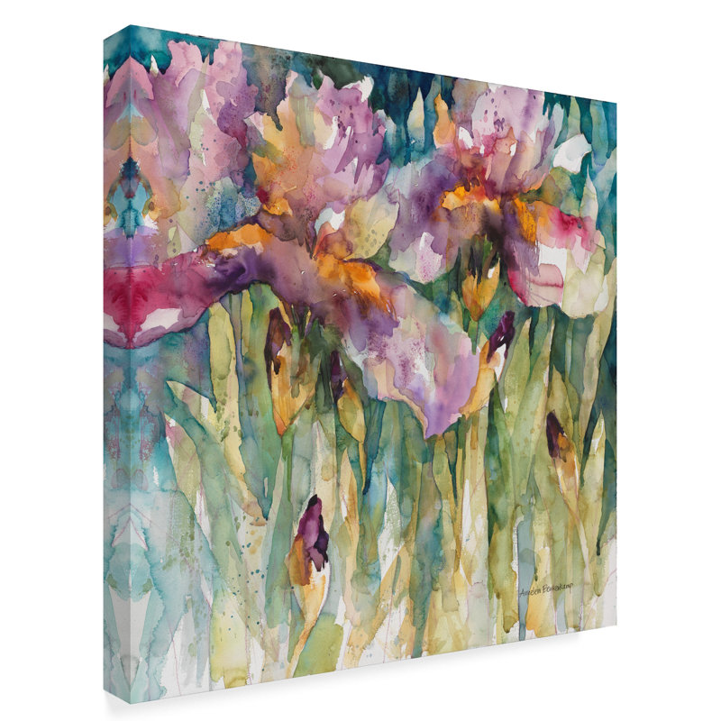 Vibrant Purple Iris Watercolor Canvas Art 14" x 14"