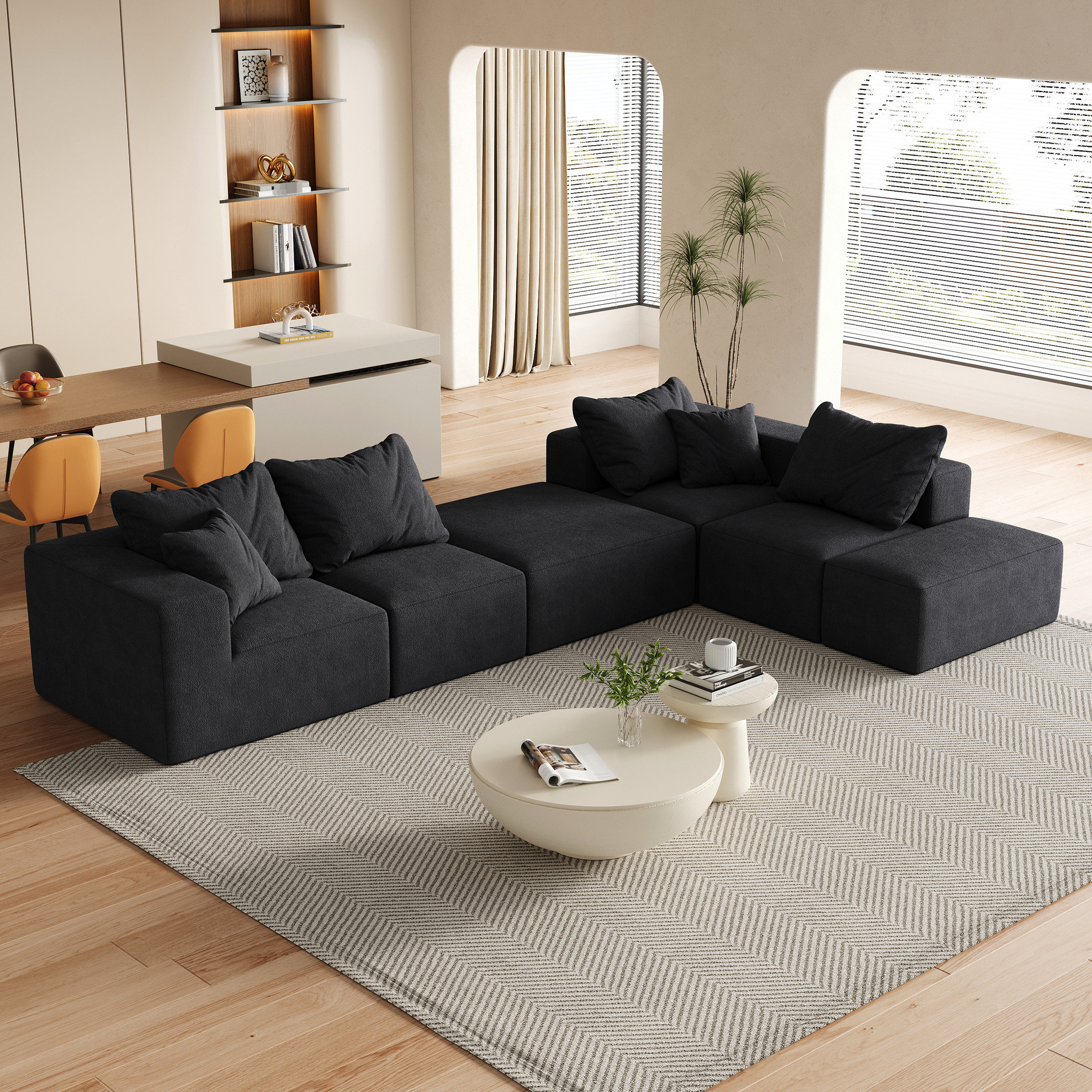 Latitude Run® 132" L Shaped Modular Sectional With 6 Pillows, Modern ...