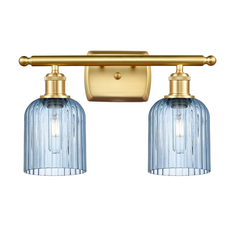 Éclairage pour salle de bain à intensité variable en métal à 2 lumières avec abat-jour en verre l 15 po Brysin, Or satiné