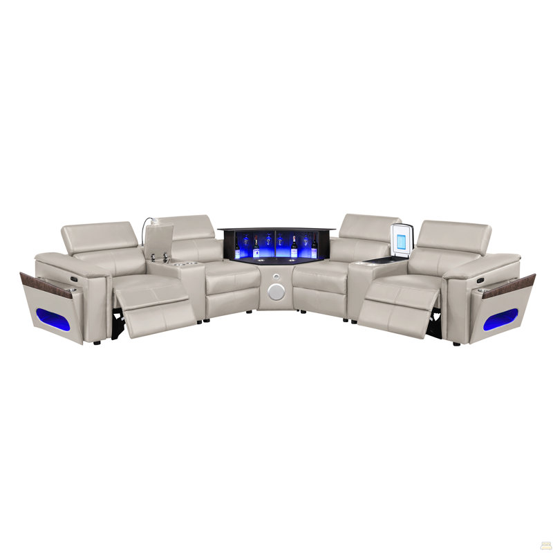 Canapé modulaire Nova avec 1 console (réfrigérateur), coin avec haut-parleur Bluetooth, armoire à vin à DEL et à levage - Gris