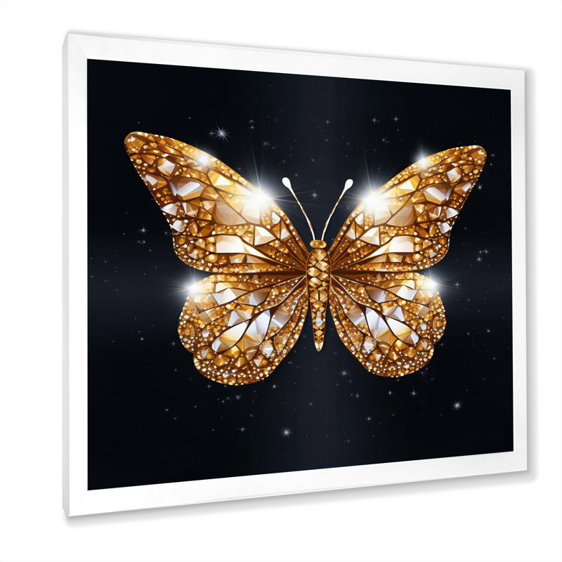 «Black and Gold Diamonds Butterly III» sur impression sur toile, H 16 po x l 16 po x P 1 po, Cadre simple blanc