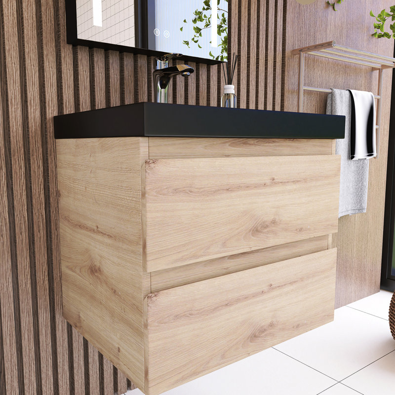 Meuble-lavabo mural simple 23,5 po avec plateau en résine Luhe, Naturel