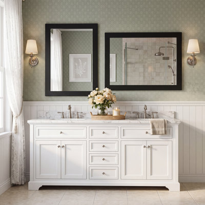 Miroir d'appoint en bois massif, miroir de meuble-lavabo mural en bois massif