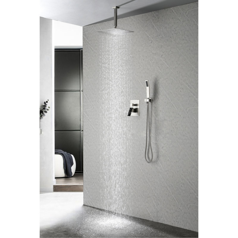 Pomme de douche à pluie en nickel brossé 12 po fixée au mur, laiton, P 60,19 po, l 11,97 po, H 60,95 po, 10,06 lb