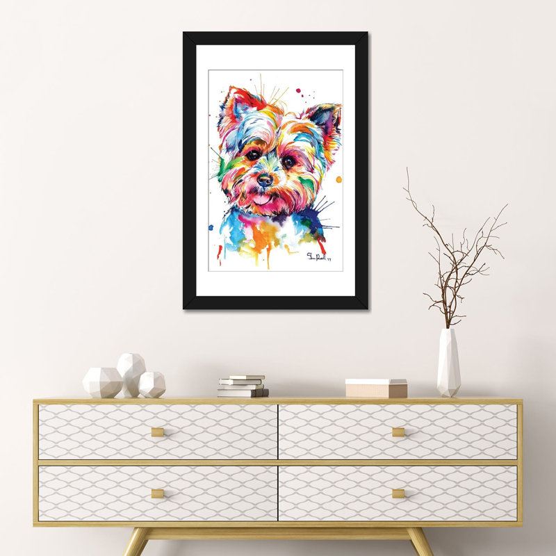 «Yorkie» par Weekday Best - reproduction sur toile, H 24 po x l 16 po x P 1 po, Papier d'art encadré noir, Blanc