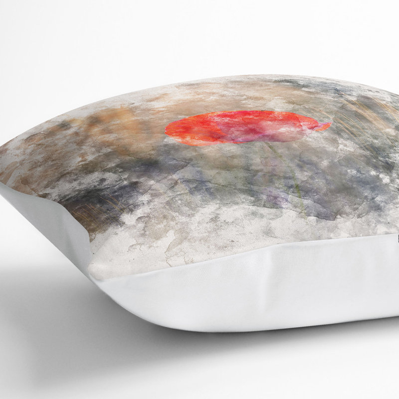 Poppy Flower Watercolour Cushion with Filling, 40cm H x 40cm W x 15cm D, White