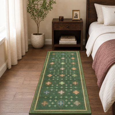 Non Slip 2x6 Rug Pads for Bedroom,Soft Low Pile Geometric Star Medallions Laundry Room Runner Rug,Neutral Olive Green Runner Mat for Kitchen Entrance