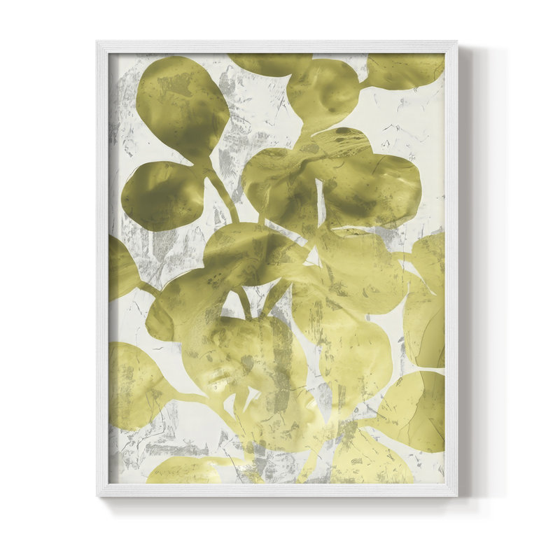 Green Leaf Shimmer I Framed Print - Solid Wood, 15" H x 12" W, White