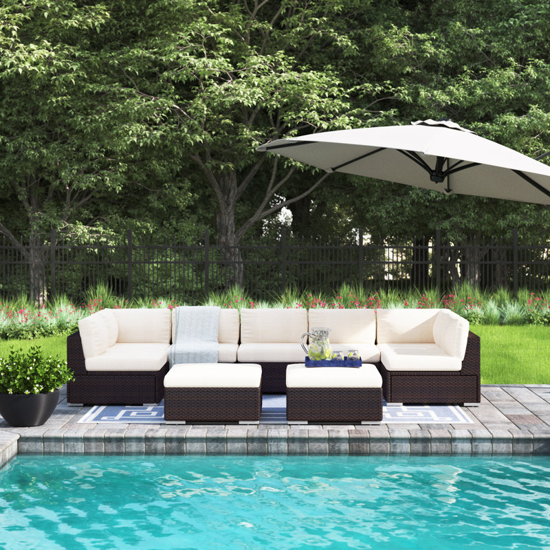 7 - Person Patio Conversation Set with Cushions, Multibrown Frame / Beige Cushion